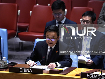 Ambassador Dai Bing to the UN speaks during a Security Council meeting on migrant smuggling off the coast of Libya at the United Nations Hea...