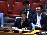 Ambassador Dai Bing to the UN speaks during a Security Council meeting on migrant smuggling off the coast of Libya at the United Nations Hea...