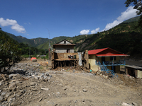 A house sustains damage from flooding in Kavrepalanchowk District along the BP Highway of Nepal, on October 1, 2024. (