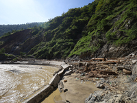 A section of BP Highway, a major highway that connects Kathmandu directly with the Southern Plains of Nepal, is damaged by a landslide in Ka...