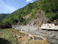 Flood damages houses and crops in Kavrepalanchowk District, Nepal, on October 1, 2024. (