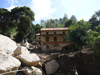 A house sustains damage from flooding in Kavrepalanchowk District along the BP Highway of Nepal, on October 1, 2024. (