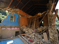 A house sustains damage from flooding in Kavrepalanchowk District along the BP Highway of Nepal, on October 1, 2024. (