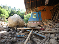 A house sustains damage from flooding in Kavrepalanchowk District along the BP Highway of Nepal, on October 1, 2024. (