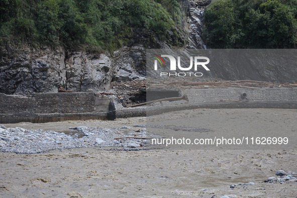 A section of BP Highway, a major highway that connects Kathmandu directly with the Southern Plains of Nepal, is damaged by a landslide in Ka...