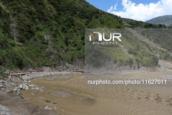 A section of BP Highway, a major highway that connects Kathmandu directly with the Southern Plains of Nepal, is damaged by a landslide in Ka...