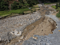 A section of BP Highway, a major highway that connects Kathmandu directly with the Southern Plains of Nepal, is damaged by a landslide in Ka...