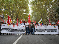 The head banner reads 'raise of salaries, withdrawal of the retirement reform' (left) and 'Money for public services, for industrial jobs'....