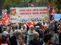 Between 3,000 and 5,000 protesters march in Toulouse, France, on October 1, 2024, called by the FSU, the CGT, and the SUD unions to protest...