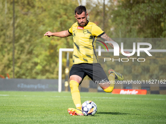 Rafal Pietrzak plays during the game between Wieczysta Krakow and GKS Jastrzebie in Krakow, Poland, on October 1, 2024. Betclic 2 Liga, Poli...