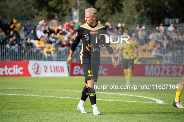 Kacper Masiak participates in the game between Wieczysta Krakow and GKS Jastrzebie in Krakow, Poland, on October 1, 2024. Betclic 2 Liga, Po...