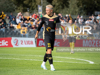 Kacper Masiak participates in the game between Wieczysta Krakow and GKS Jastrzebie in Krakow, Poland, on October 1, 2024. Betclic 2 Liga, Po...