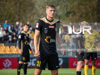 Jan Flak during the game between Wieczysta Krakow and GKS Jastrzebie in Krakow, Poland, on October 1, 2024. Betclic 2 Liga, Polish football...