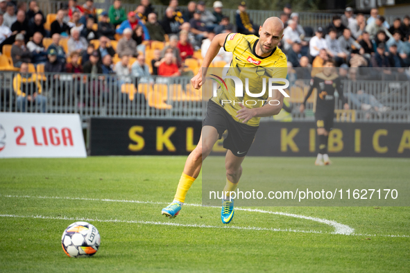 Michal Fidziukiewicz participates in the game between Wieczysta Krakow and GKS Jastrzebie in Krakow, Poland, on October 1, 2024. Betclic 2 L...