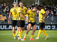 Wieczysta players during the game between Wieczysta Krakow and GKS Jastrzebie in Krakow, Poland, on October 1, 2024. Betclic 2 Liga, Polish...