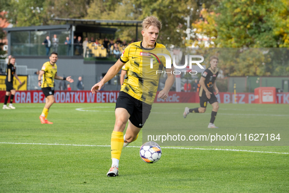 Bartosz Brzek during the game between Wieczysta Krakow and GKS Jastrzebie in Krakow, Poland, on October 1, 2024. Betclic 2 Liga, Polish foot...