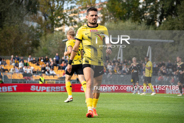 Goku Roman during the game between Wieczysta Krakow and GKS Jastrzebie in Krakow, Poland, on October 1, 2024. Betclic 2 Liga, Polish footbal...