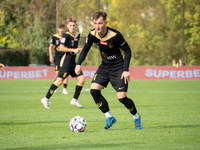 Jakub Iskra plays during the game between Wieczysta Krakow and GKS Jastrzebie in Krakow, Poland, on October 1, 2024. Betclic 2 Liga, Polish...