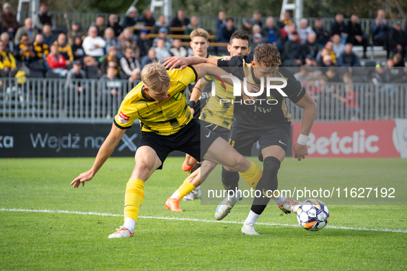 Betclic 2 Liga game between Wieczysta Krakow and GKS Jastrzebie in Krakow, Poland, on October 1, 2024. Polish football second league match a...