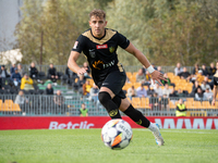 Szymon Kiebzak plays during the game between Wieczysta Krakow and GKS Jastrzebie in Krakow, Poland, on October 1, 2024. Betclic 2 Liga, Poli...