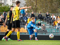 Goalkeeper Antoni Mikulko during the game between Wieczysta Krakow and GKS Jastrzebie in Krakow, Poland, on October 1, 2024. Betclic 2 Liga,...