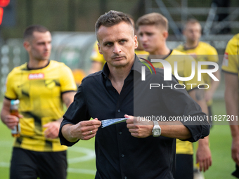 Coach Slawomir Peszko during the game between Wieczysta Krakow and GKS Jastrzebie in Krakow, Poland, on October 1, 2024. Betclic 2 Liga, Pol...