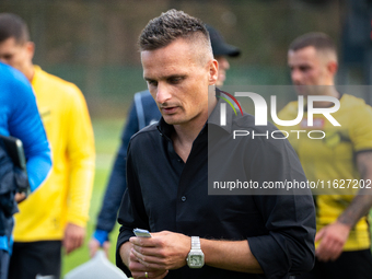 Coach Slawomir Peszko during the game between Wieczysta Krakow and GKS Jastrzebie in Krakow, Poland, on October 1, 2024. Betclic 2 Liga, Pol...