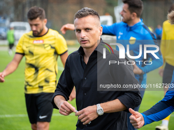 Coach Slawomir Peszko during the game between Wieczysta Krakow and GKS Jastrzebie in Krakow, Poland, on October 1, 2024. Betclic 2 Liga, Pol...