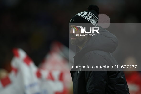 Derby County Head Coach Paul Warne during the Sky Bet Championship match between Sunderland and Derby County at the Stadium Of Light in Sund...