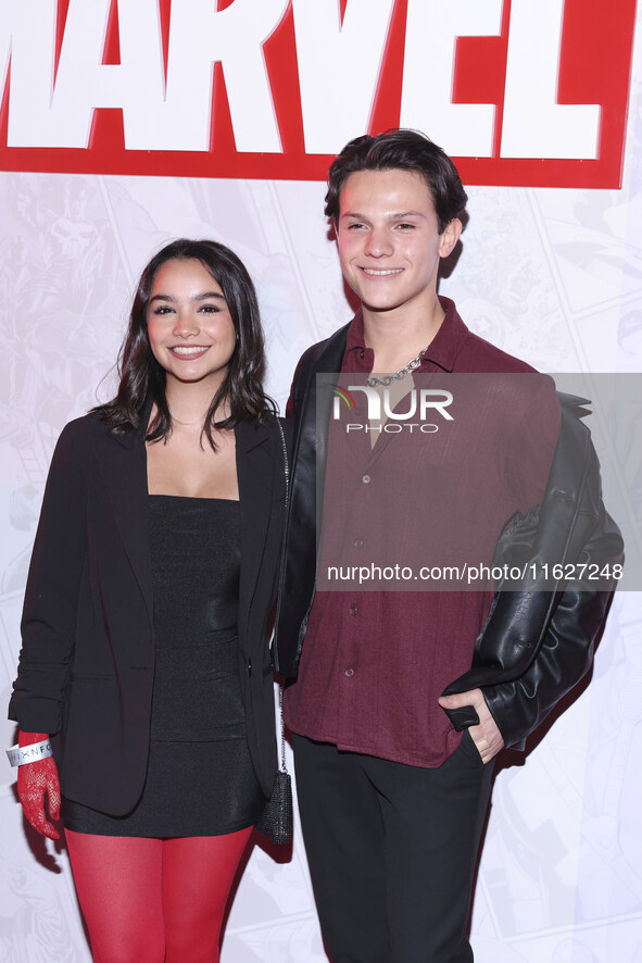 Carla Gaytan and Emiliano Gonzalez attend the Marvel 85 red carpet of the Fashion Forward at Fronton Bucarelli in Mexico City, Mexico, on Se...