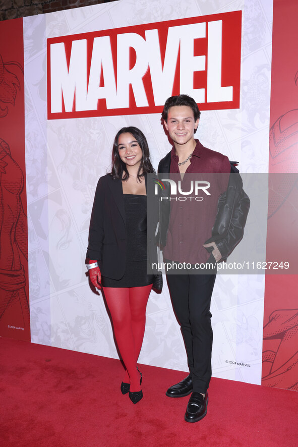 Carla Gaytan and Emiliano Gonzalez attend the Marvel 85 red carpet of the Fashion Forward at Fronton Bucarelli in Mexico City, Mexico, on Se...