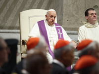 Pope Francis attends a vigil prayer in St. Peter's Basilica ahead of the start of the Synod of Bishops 16th General Assembly, at the Vatican...