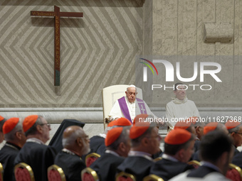 Pope Francis attends a vigil prayer in St. Peter's Basilica ahead of the start of the Synod of Bishops 16th General Assembly, at the Vatican...