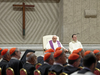 Pope Francis attends a vigil prayer in St. Peter's Basilica ahead of the start of the Synod of Bishops 16th General Assembly, at the Vatican...