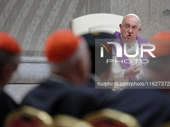 Pope Francis attends a vigil prayer in St. Peter's Basilica ahead of the start of the Synod of Bishops 16th General Assembly, at the Vatican...