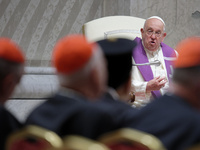 Pope Francis attends a vigil prayer in St. Peter's Basilica ahead of the start of the Synod of Bishops 16th General Assembly, at the Vatican...