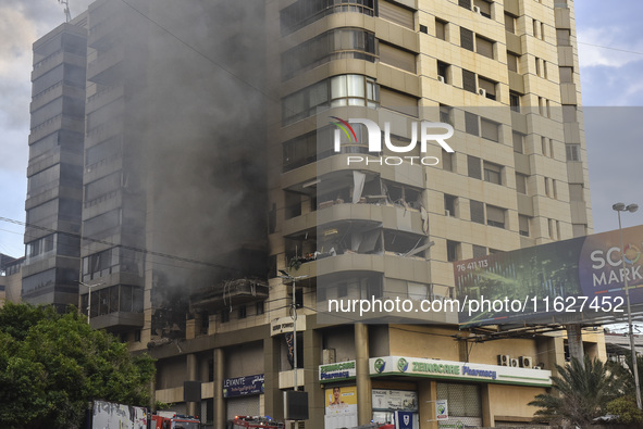 An apartment block lies in partial ruins after being hit by an Israeli airstrike in Beirut, Lebanon, on October 1, 2024. After escalating st...