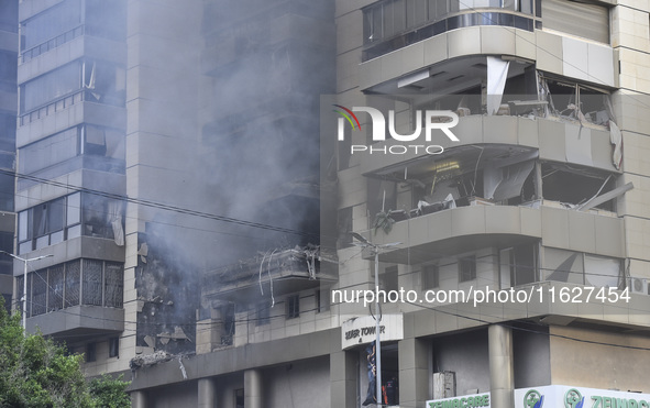 An apartment block lies in partial ruins after being hit by an Israeli airstrike in Beirut, Lebanon, on October 1, 2024. After escalating st...