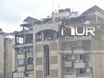 An apartment block lies in partial ruins after being hit by an Israeli airstrike in Beirut, Lebanon, on October 1, 2024. After escalating st...