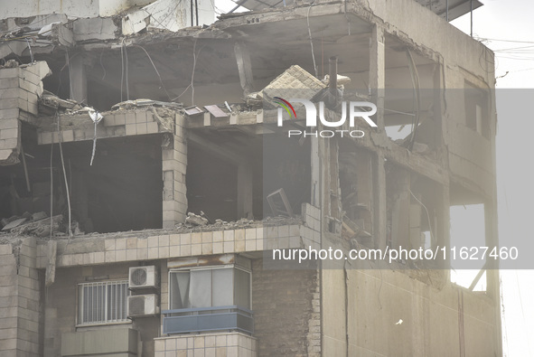 An apartment block lies in partial ruins after being hit by an Israeli airstrike in Beirut, Lebanon, on October 1, 2024. After escalating st...