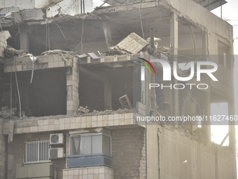 An apartment block lies in partial ruins after being hit by an Israeli airstrike in Beirut, Lebanon, on October 1, 2024. After escalating st...