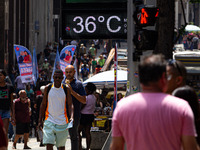 A street thermometer registers 36oC in the central region of Sao Paulo, Brazil, on October 1, 2024. (