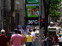 A street thermometer registers 36oC in the central region of Sao Paulo, Brazil, on October 1, 2024. (