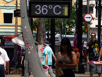 A street thermometer registers 36oC in the central region of Sao Paulo, Brazil, on October 1, 2024. (