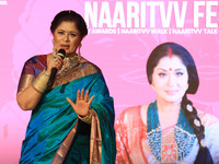 Actor and dancer Sudha Chandran speaks during the 'Naaritvv Fest' celebration in Jaipur, Rajasthan, India, on October 1, 2024. (