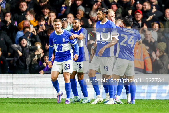 Birmingham City celebrate the goal by #9, Alfie May (hidden), during the Sky Bet League 1 match between Birmingham City and Huddersfield Tow...