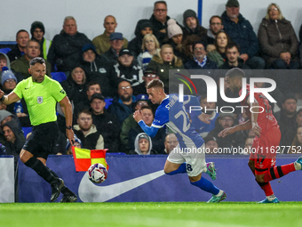 #28, Jay Stansfield of Birmingham races forward chased by #17, Brodie Spencer of Huddersfield during the Sky Bet League 1 match between Birm...