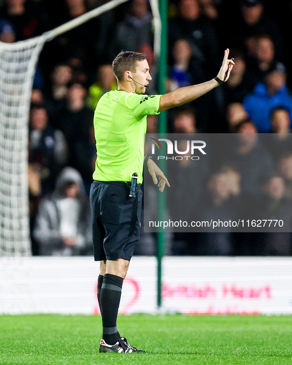 Referee Ben Toner controls the play during the Sky Bet League 1 match between Birmingham City and Huddersfield Town at St Andrews @ Knighthe...