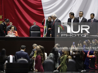 Andres Manuel Lopez Obrador, former president of Mexico, on October 1, 2024, on his arrival at the Chamber of Deputies in Mexico City, Mexic...