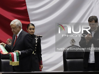 Andres Manuel Lopez Obrador, former president of Mexico, on October 1, 2024, on his arrival at the Chamber of Deputies in Mexico City, Mexic...